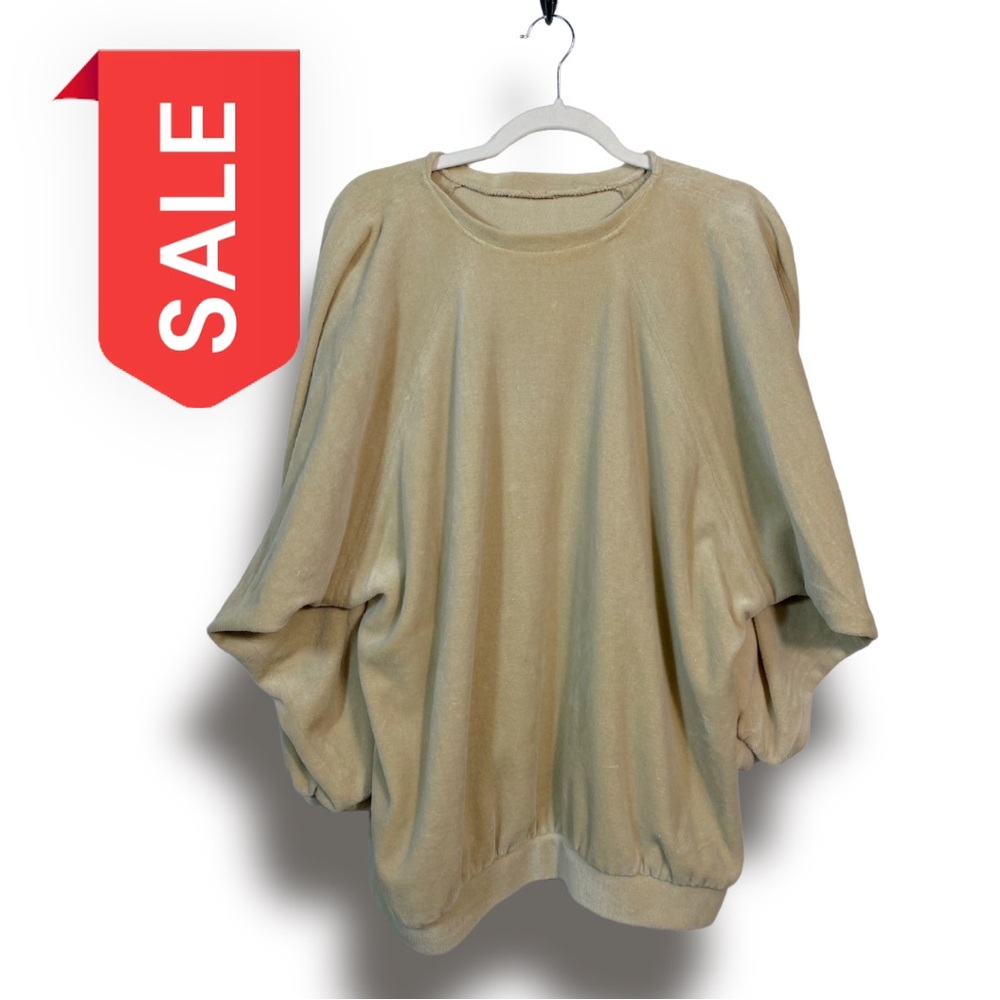 Vintage velvet tan sweatshirt top banded cuffs and hemline Large womens neutrals